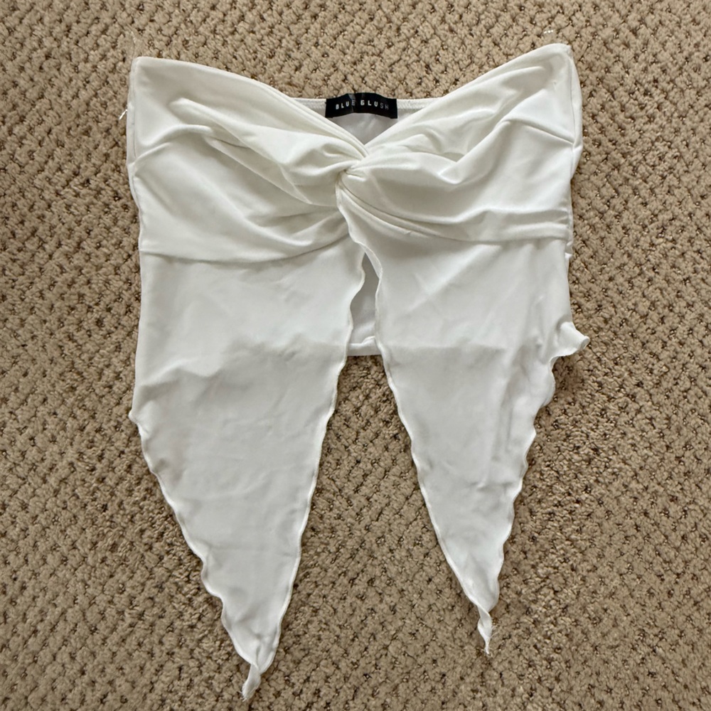 Blue Blush White Satin Top